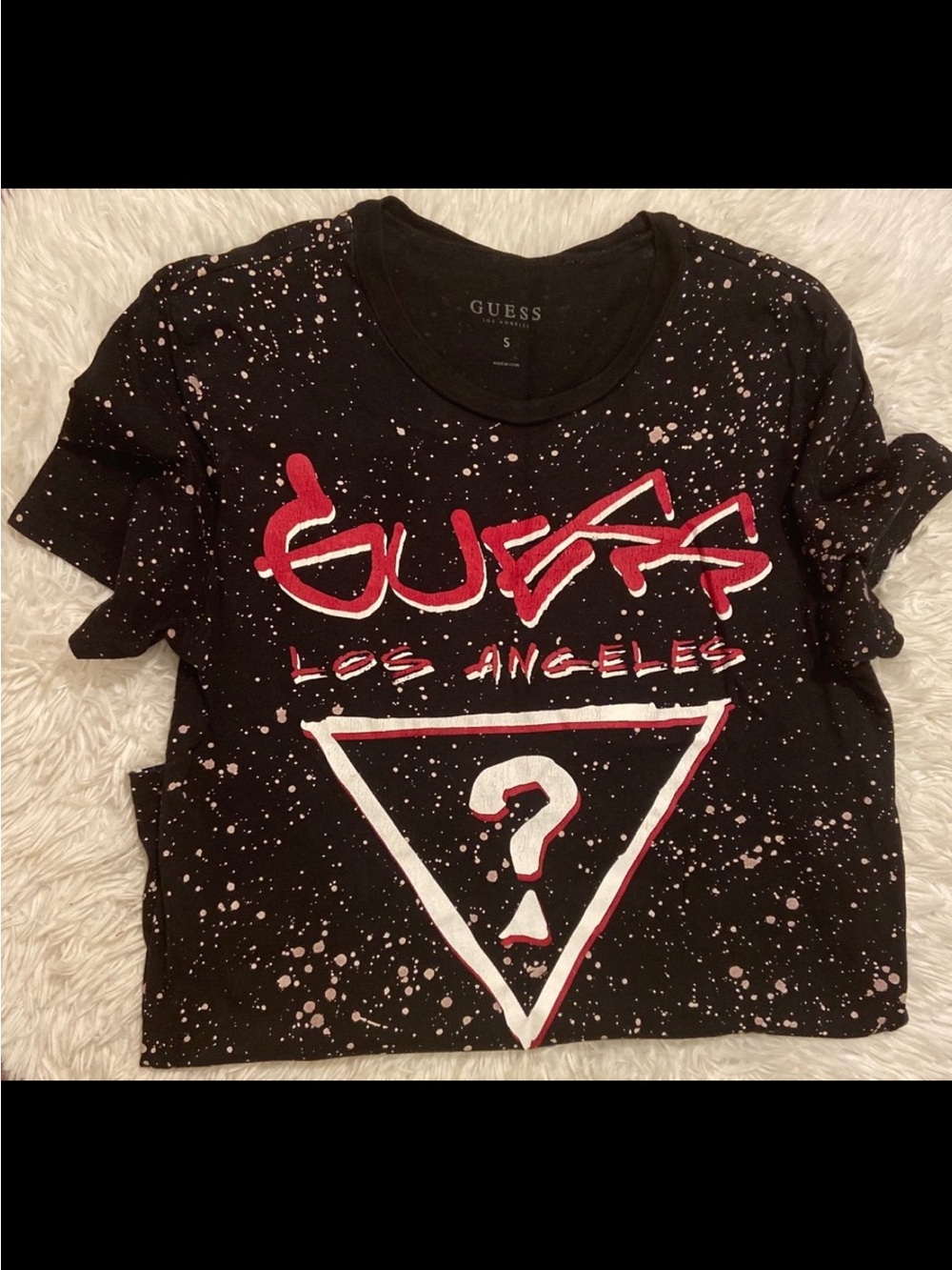 GUESS Black Tee with Pink & Red Graphic - Los Angeles Logo